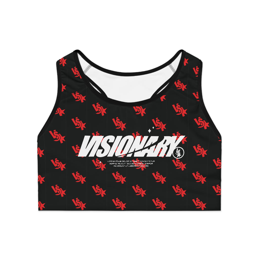 V-STAR "Signature" Training Sports Bra — Black & Red All-Over Print